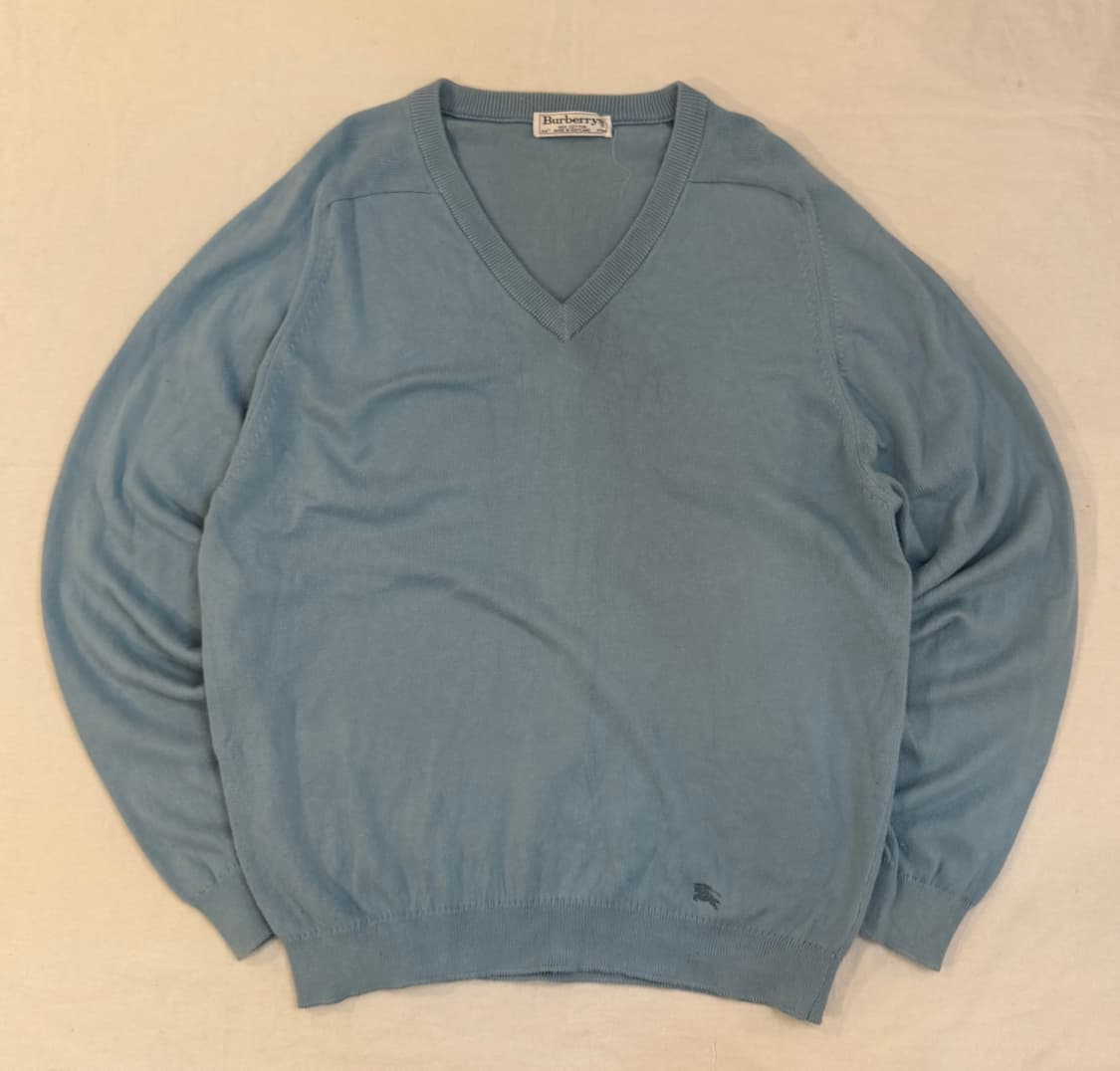 80s 버버리 아카이브 바텀로고 코튼 니트 스카이블루 상품이미지1