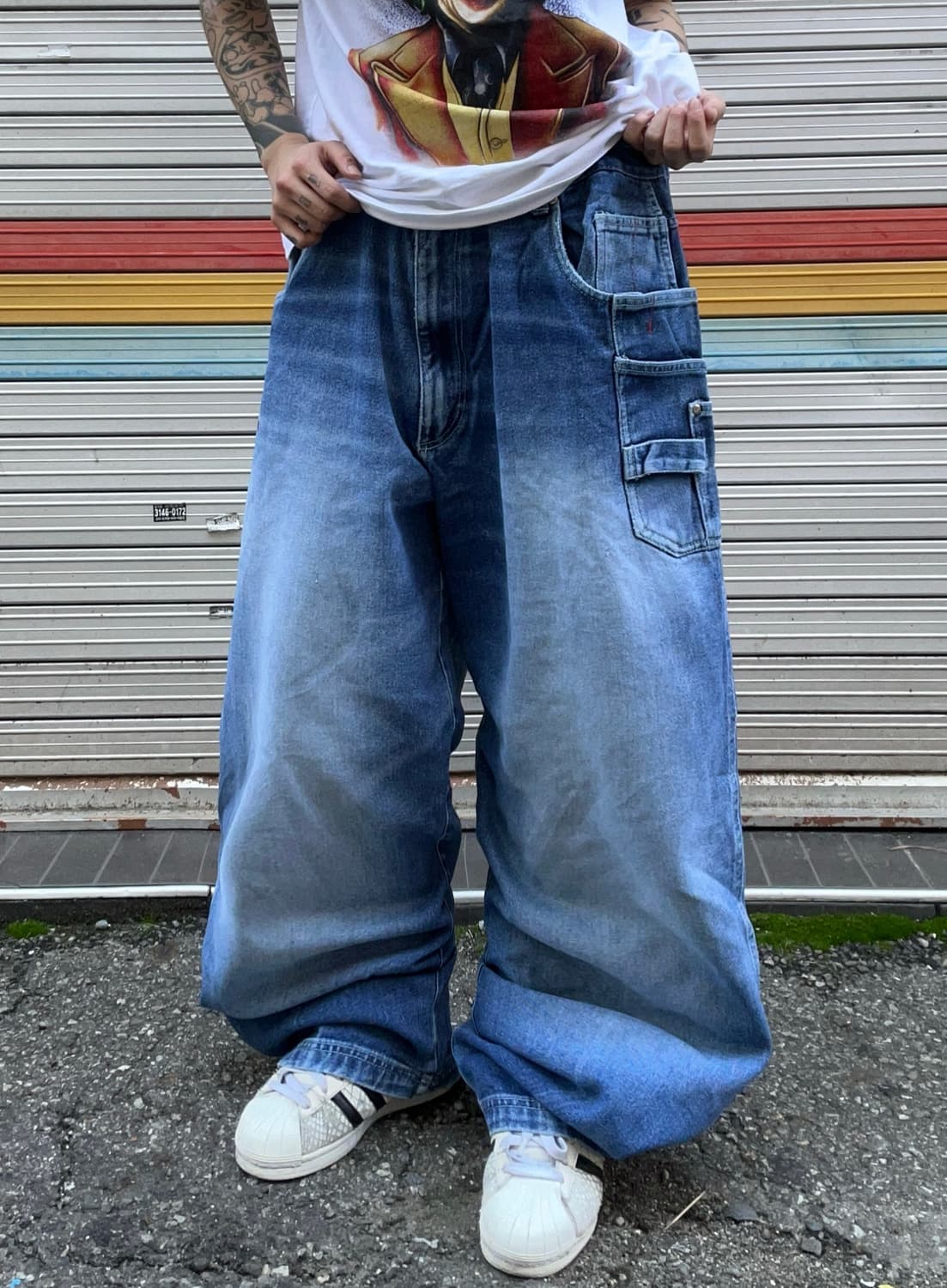90s FUBU 올드스쿨 중청 워싱 힙합와이드팬츠 상품이미지2