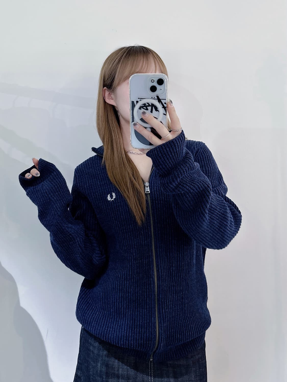 프레드페리 네이비 니트집업 상품이미지2