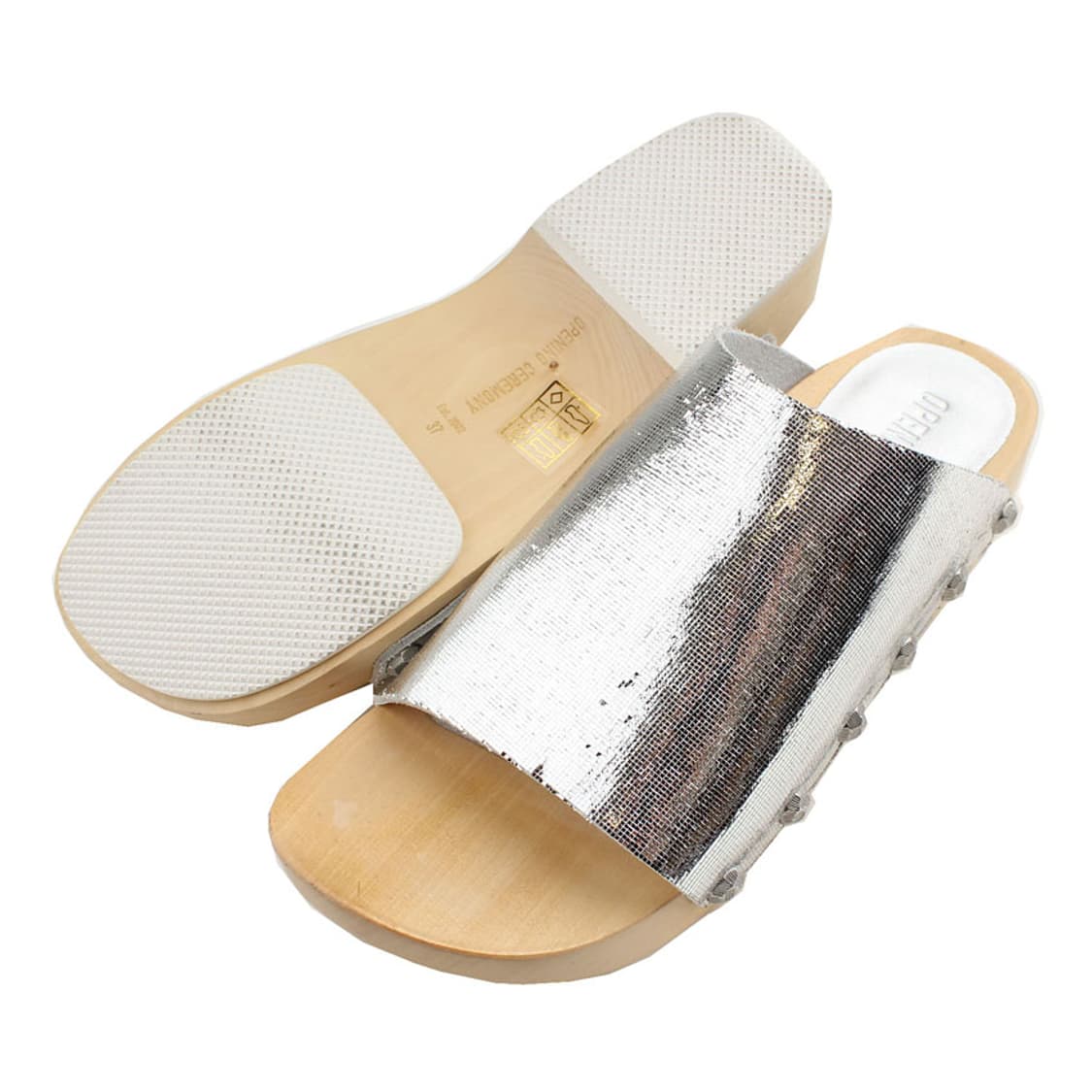 오프닝세레모니 메탈릭실버 바디 우드굽 슬리퍼 37 상품이미지4