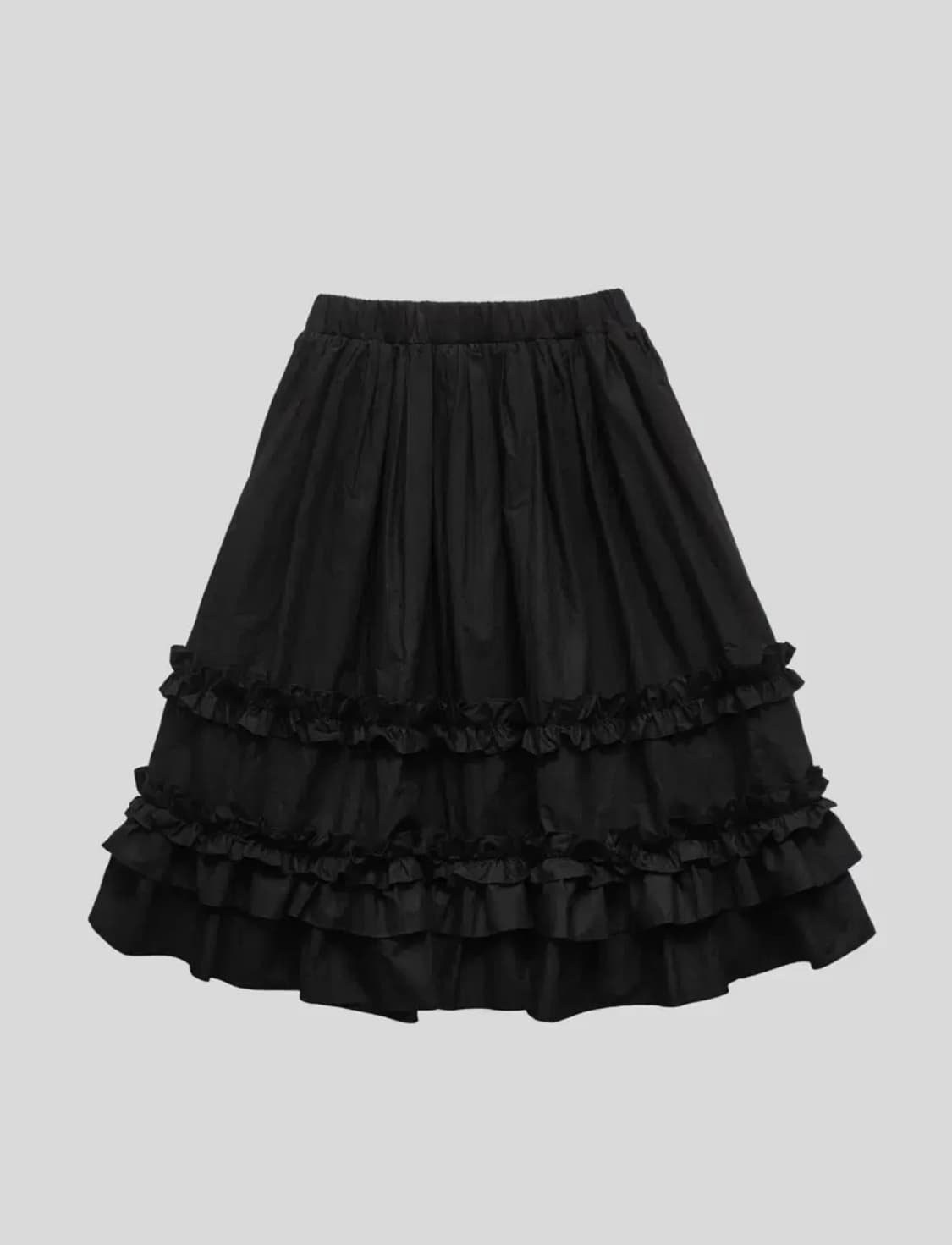 생긴스튜디오 러플 플리츠 미디 스커트 블랙 상품이미지1