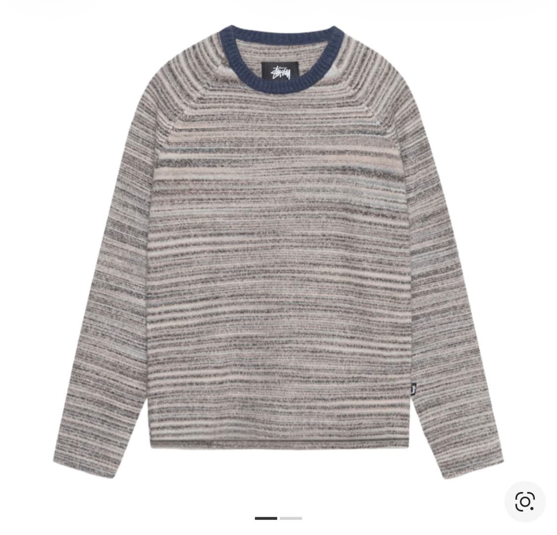 [L] 스투시 텍스쳐드 니트 콘트라스트 카라 크루 그레이 멀티 상품이미지1