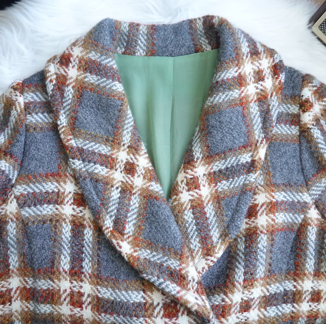 빈티지 울 체크 더블 코트 여성 1856 상품이미지4