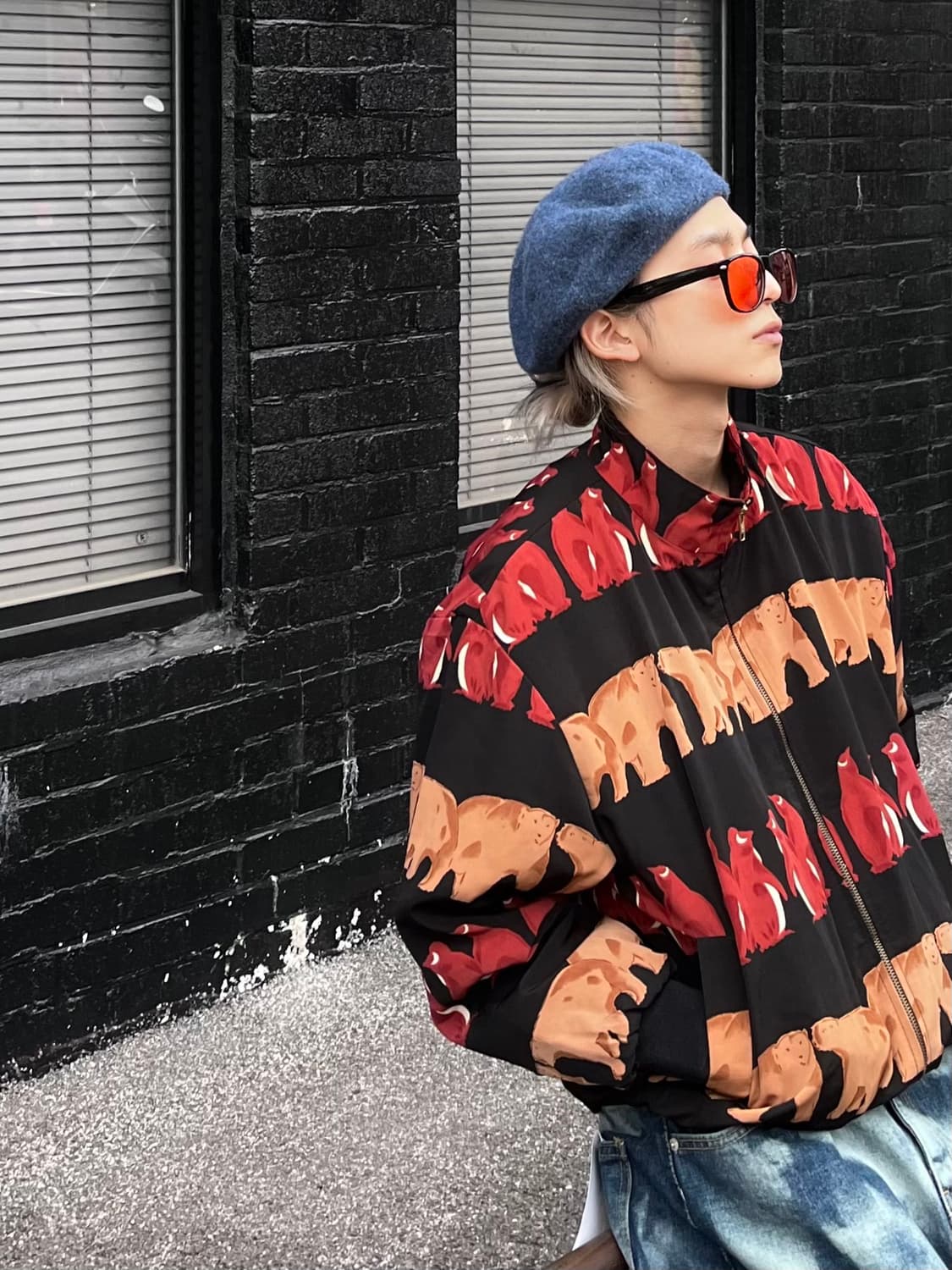 야생 곰 & 펭귄 올오버 블루종 상품이미지4