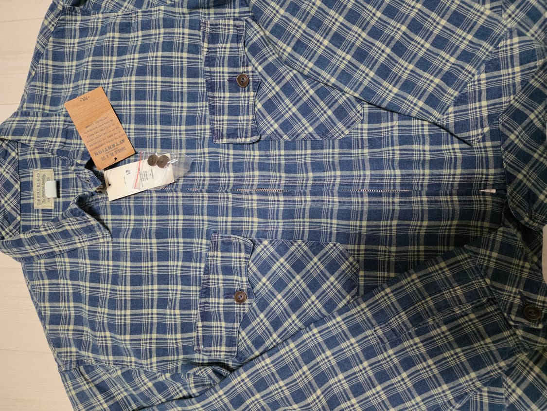 RRL 더블알엘 인디고 체크 린넨 블루종 L 상품이미지6