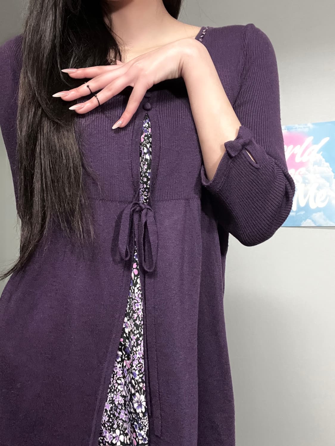 모리 하구미 에스닉 리본 쥬얼리 플로럴 퍼플 원피스 상품이미지6