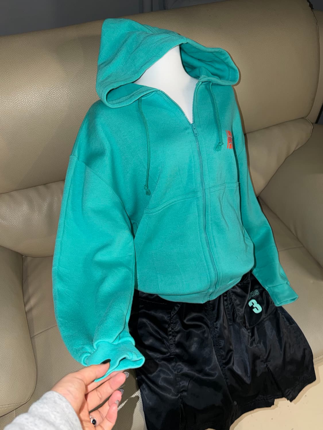 lettering detail mint hood zip-up 상품이미지4