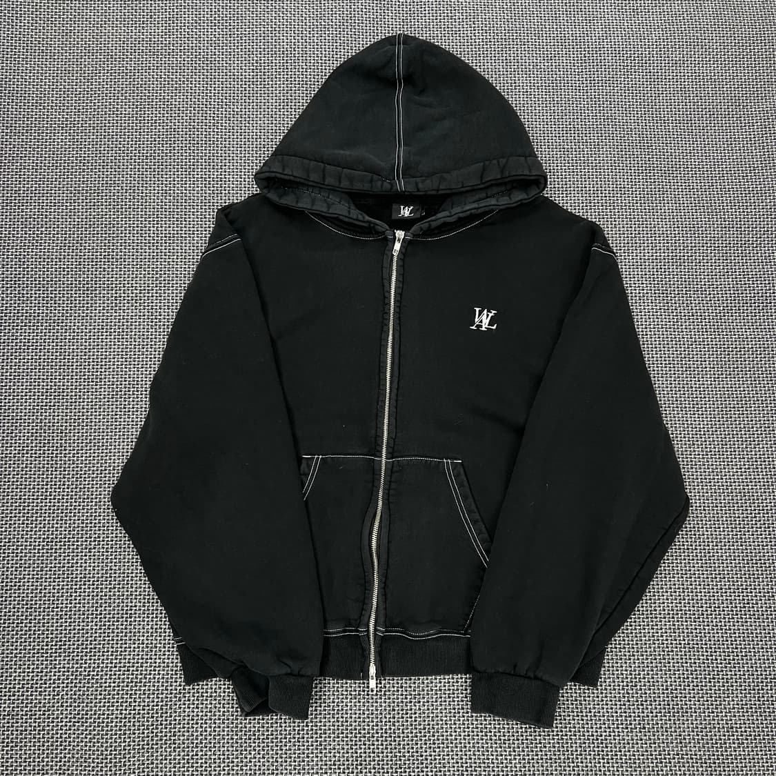 우알롱 블랙 스티치 후드집업 상품이미지1