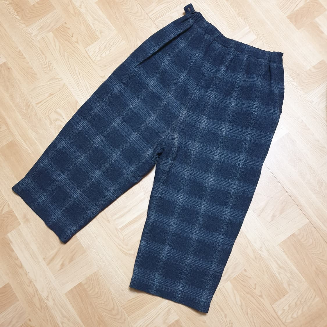 isae 이새 글렌체크 뒷밴딩 얇은 모직 크롭 배기팬츠 배기바지 상품이미지2