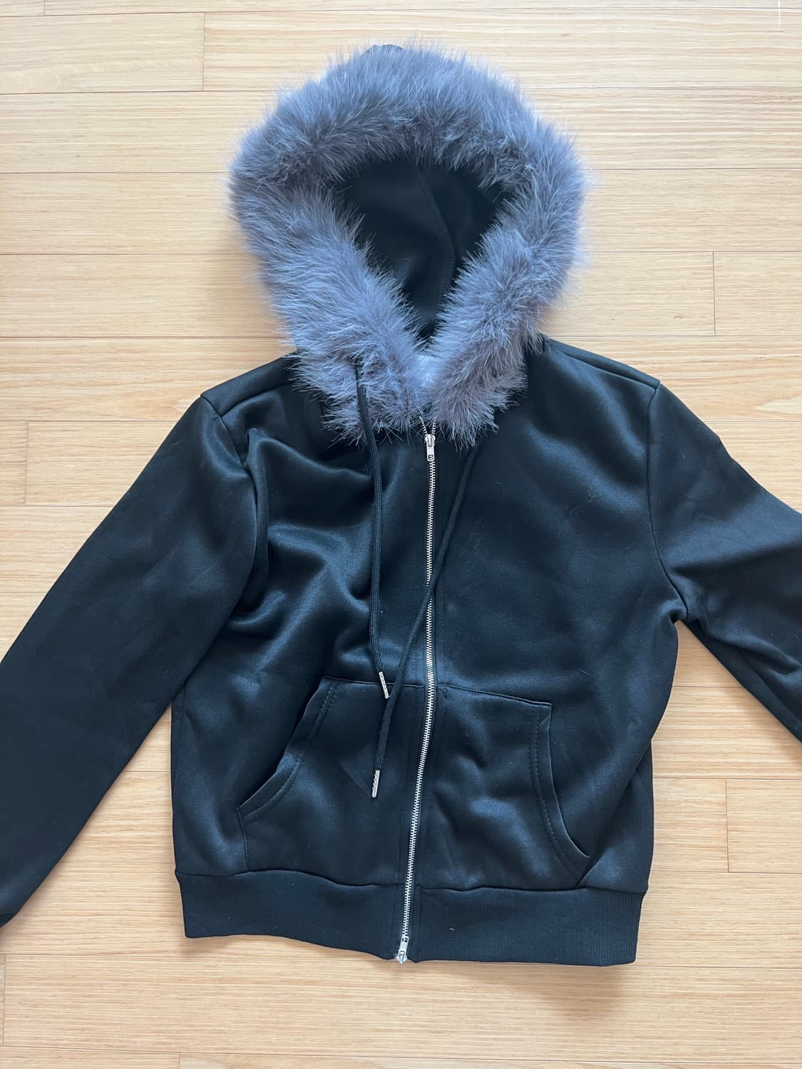 에이블리 유색 투웨이 퍼 후드집업 블랙 상품이미지7