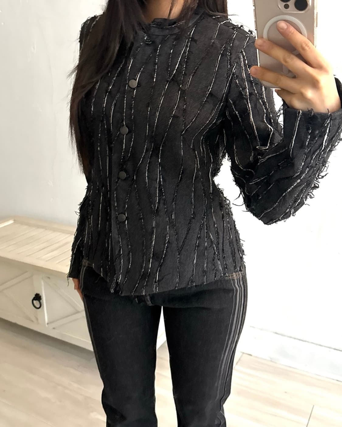 Black denim Fringe Feminine Jacket 상품이미지2