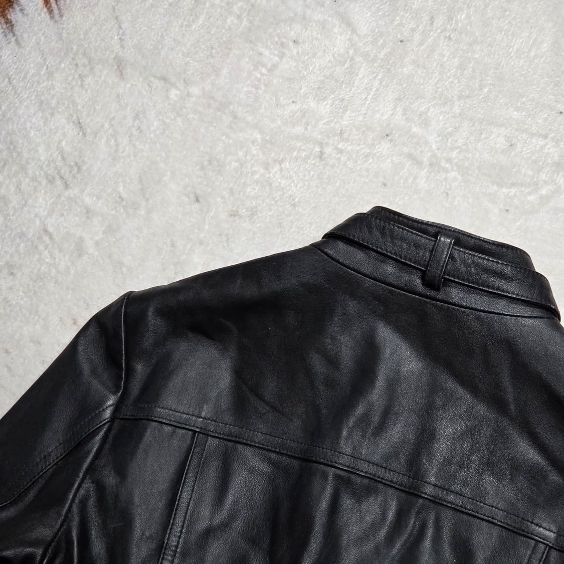 리얼레더 넥버클 블랙 양가죽 자켓 상품이미지5