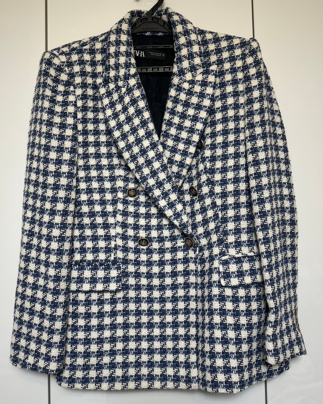 자라 네이비 화이트 체크 트위드 자켓 상품이미지2