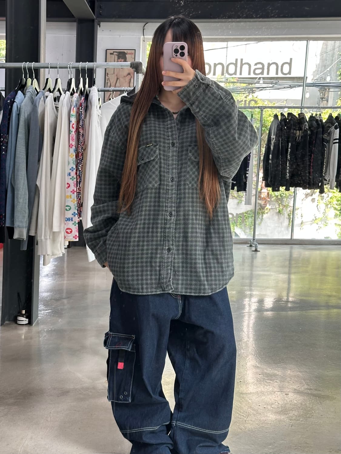 슈프림 22Fw 하운드스투스 플란넬 후드셔츠 블랙 상품이미지2