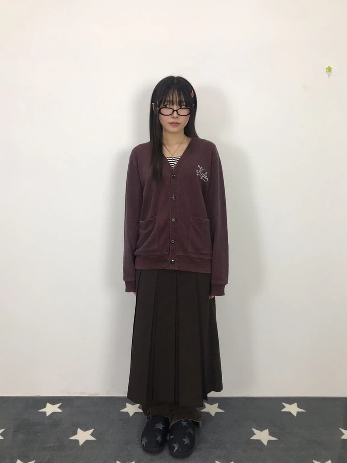 BEAMS HEART Burgundy Knit Cardigan 상품이미지1