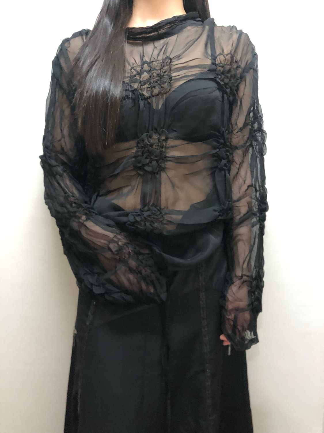 빈티지 블랙 셔링 탑 상품이미지6