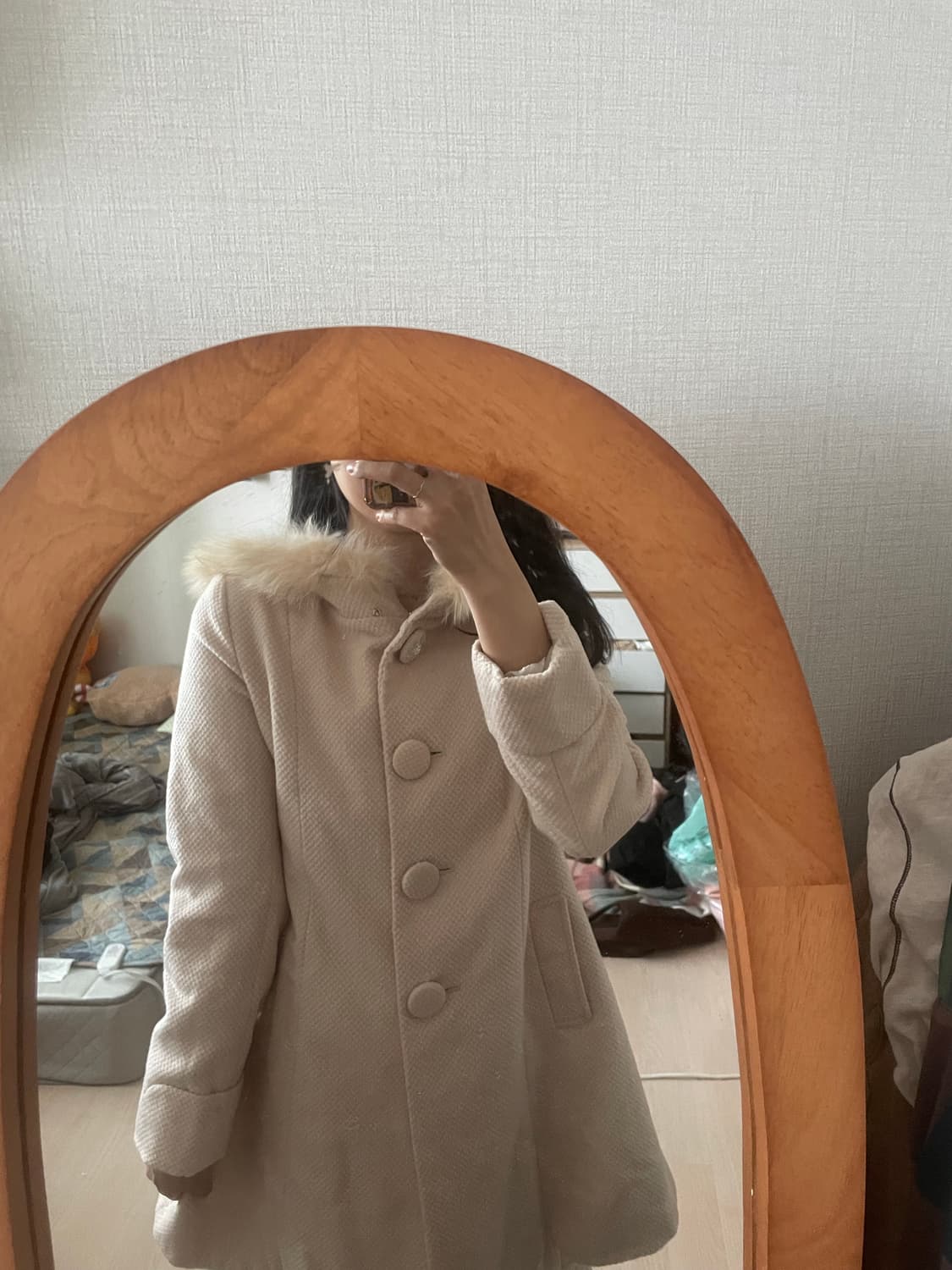 모리걸 빈티지 러블리 퍼 후드 코트 🤍💗🎀 상품이미지9