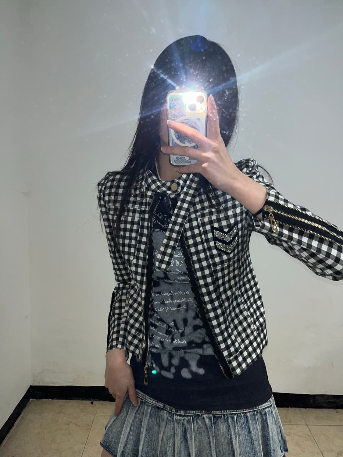 깅엄 체크 펑크 자켓 상품이미지3