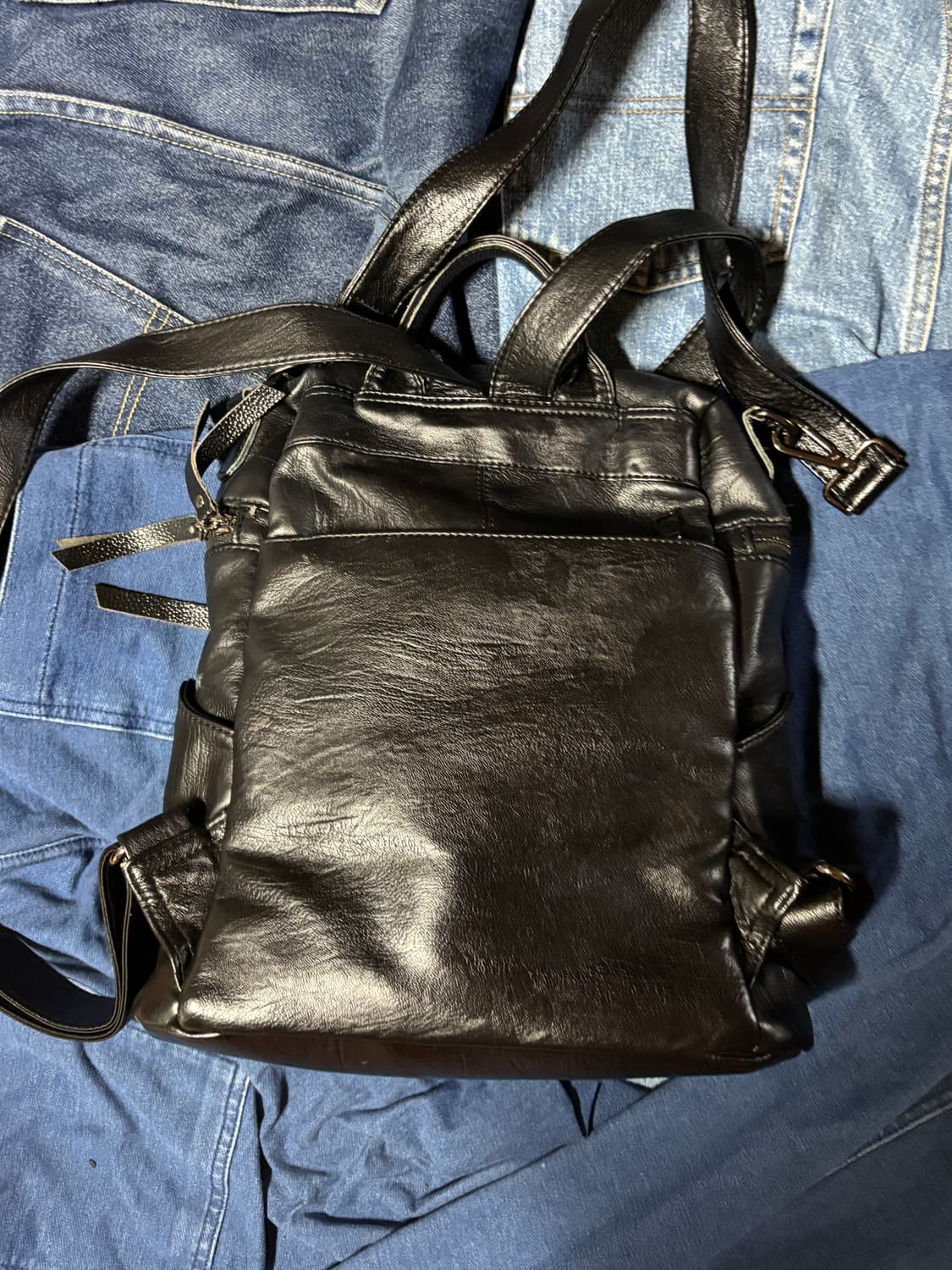 basic black leather back pack 상품이미지5