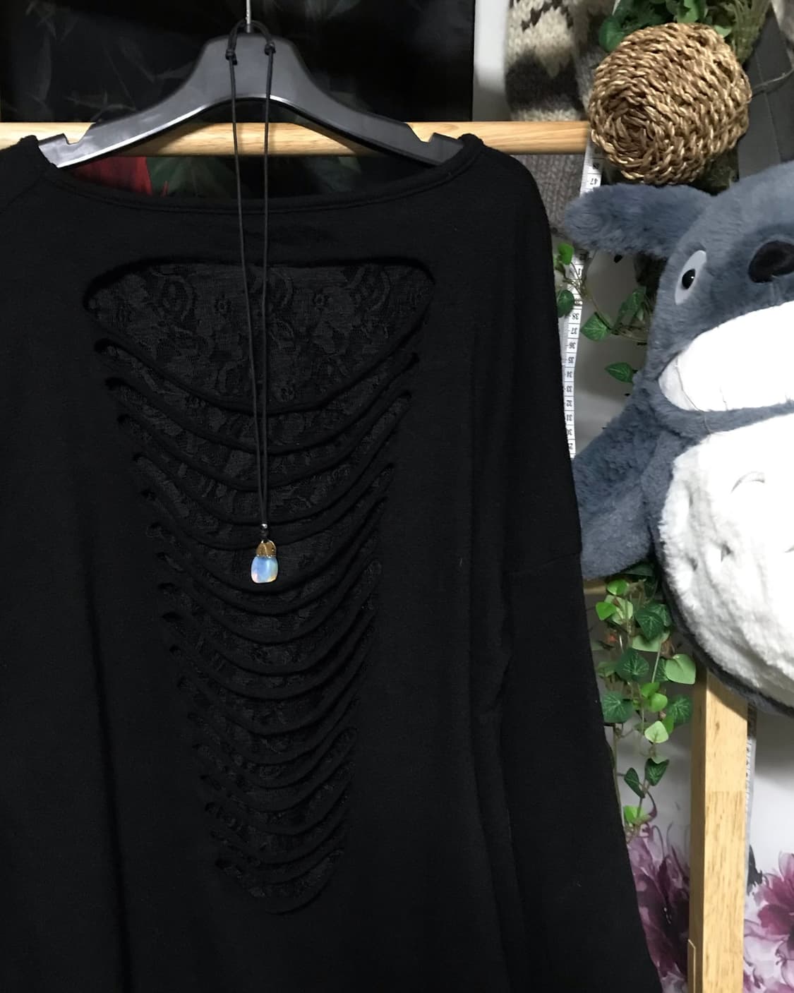 블랙 빈티지 데미지 니트 + 목걸이 set 상품이미지2