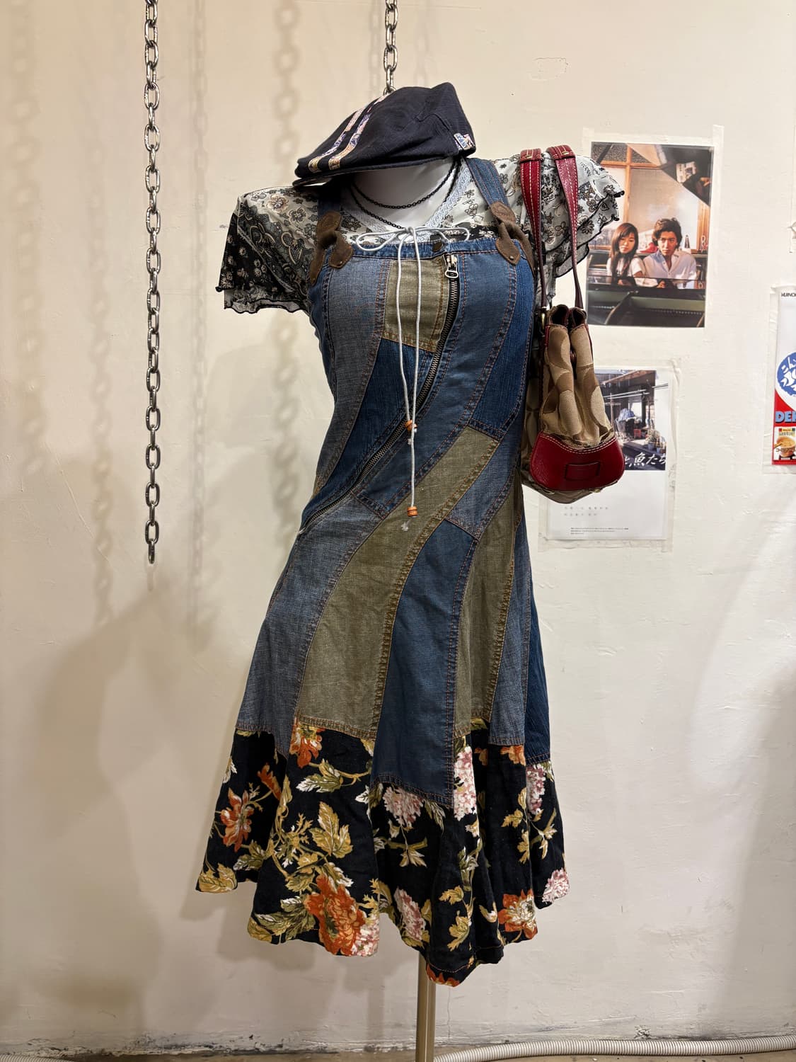 플라워 스웨이드 패치워크 데님 원피스 모리 오리엔탈 상품이미지6