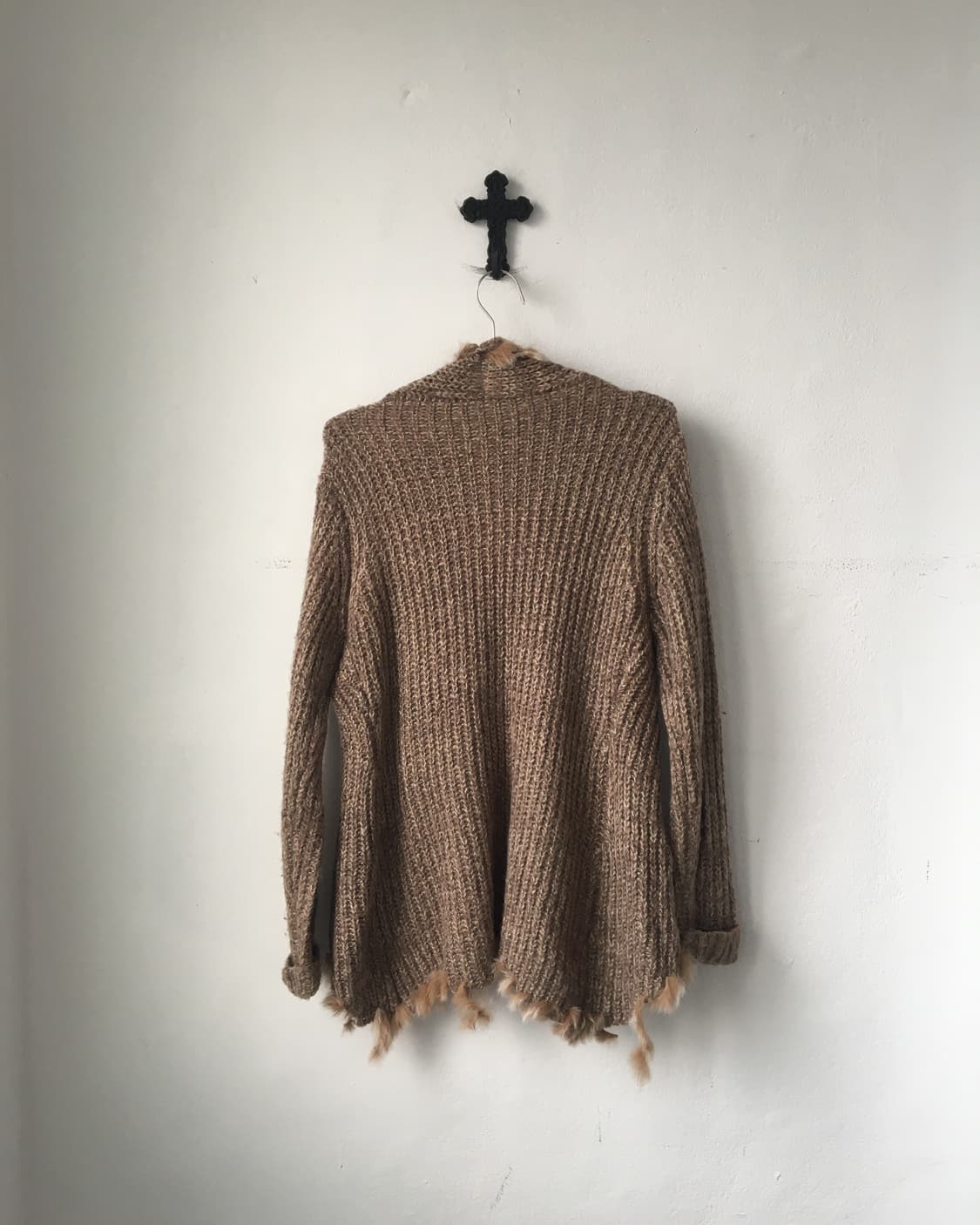 Rabbit fur trimming drape open knit card 상품이미지3