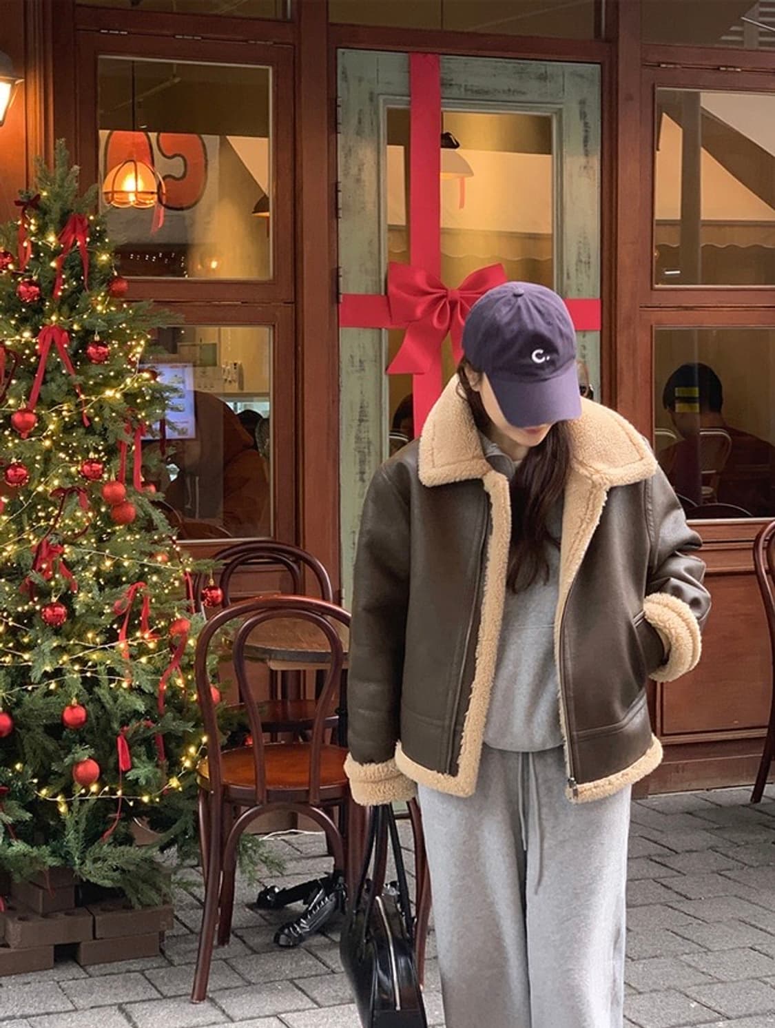 새상품) 메리어라운드 자체제작 비건 레더 무스탕 자켓 브라운 상품이미지2