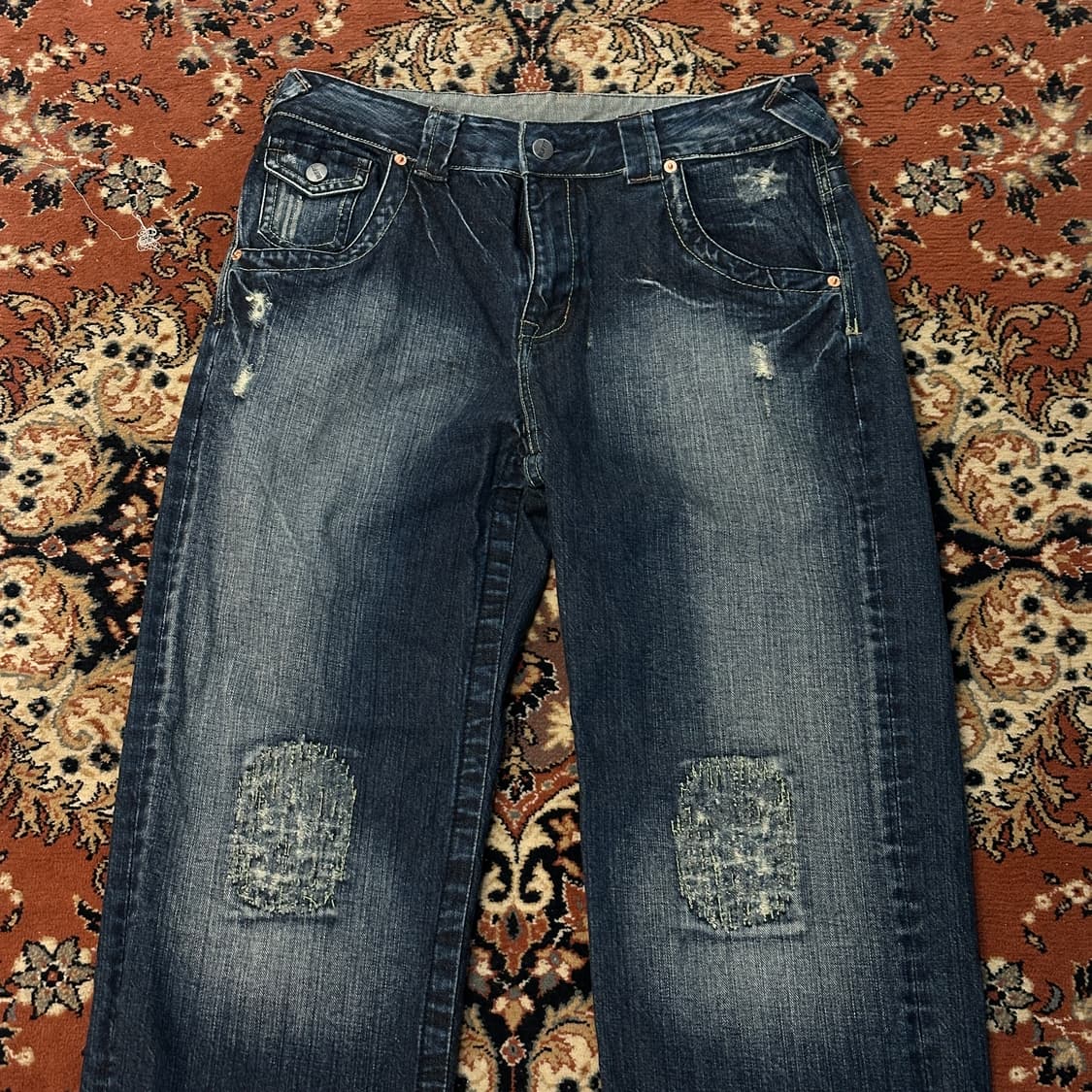 BUFFIT 패치워크 디스트레스드 데님팬츠 (33) 진청 상품이미지2