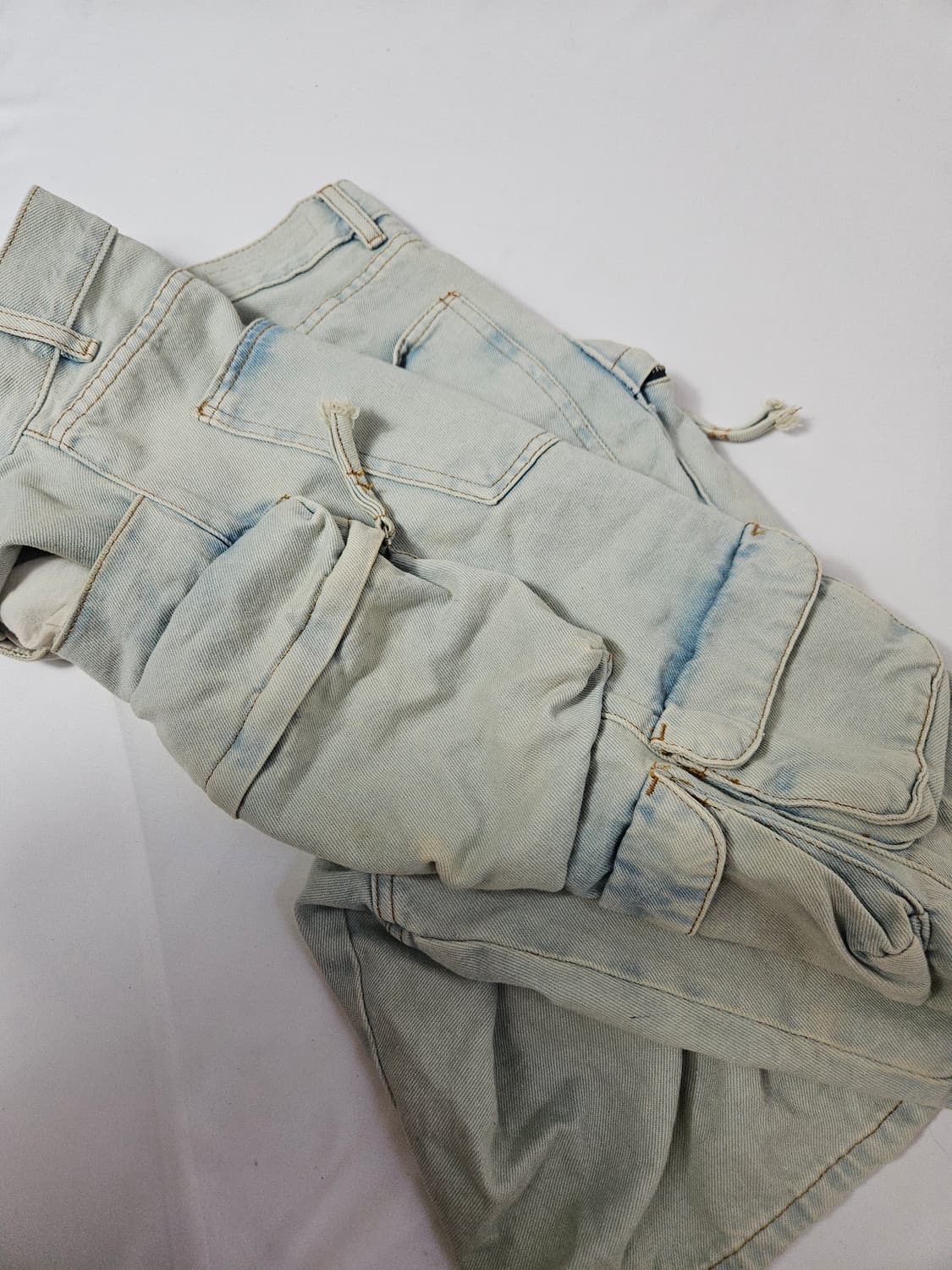 자라 ZARA 데님 유틸리티 버뮤다 쇼츠 카고포켓 숏팬츠 34 블루그린 상품이미지5