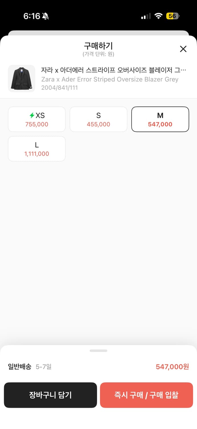 자라 아더에러 스트라이프 오버사이즈 블레이저 그레이 M 상품이미지6