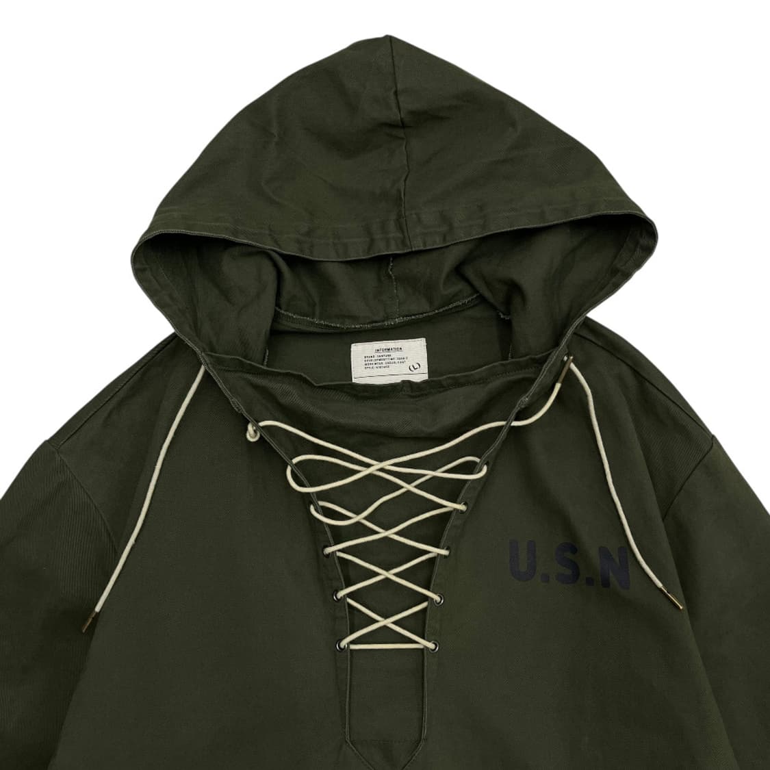 미해군 USN 스트링 카키 코튼 아노락 덱자켓 L 상품이미지4