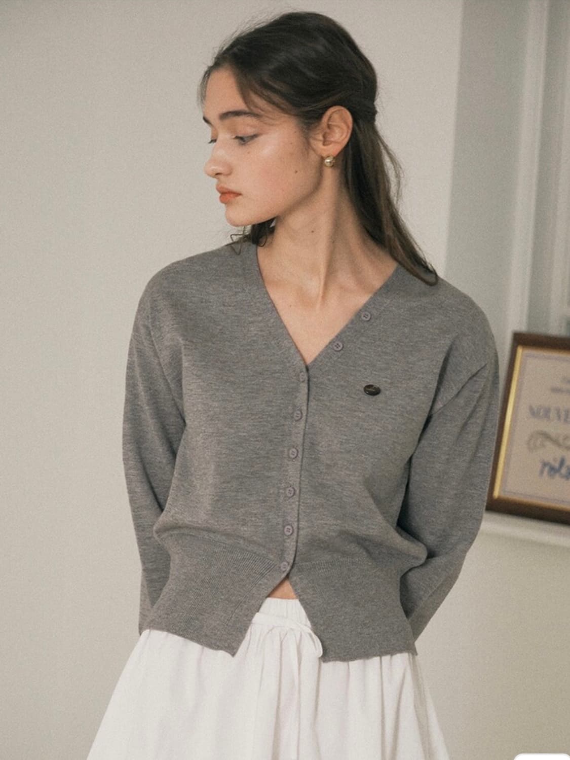 로라로라 rolarola 브이넥 베이직 가디건 그레이 상품이미지6
