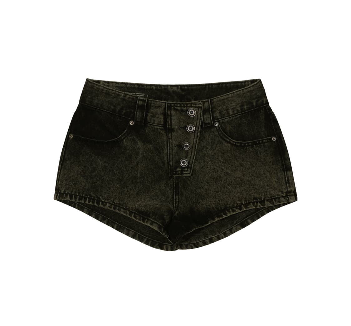 보헤미안서울 버튼 플라이 데님 쇼츠 딥 카키 상품이미지1