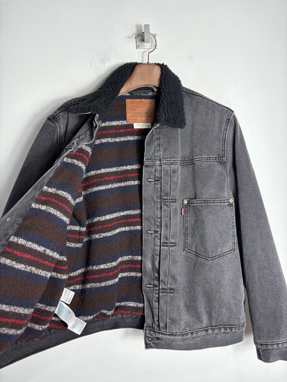 Levis 리바이스 프리미엄 시어링 카라 흑청 쉐르파 데님 자켓 1세대 상품이미지3