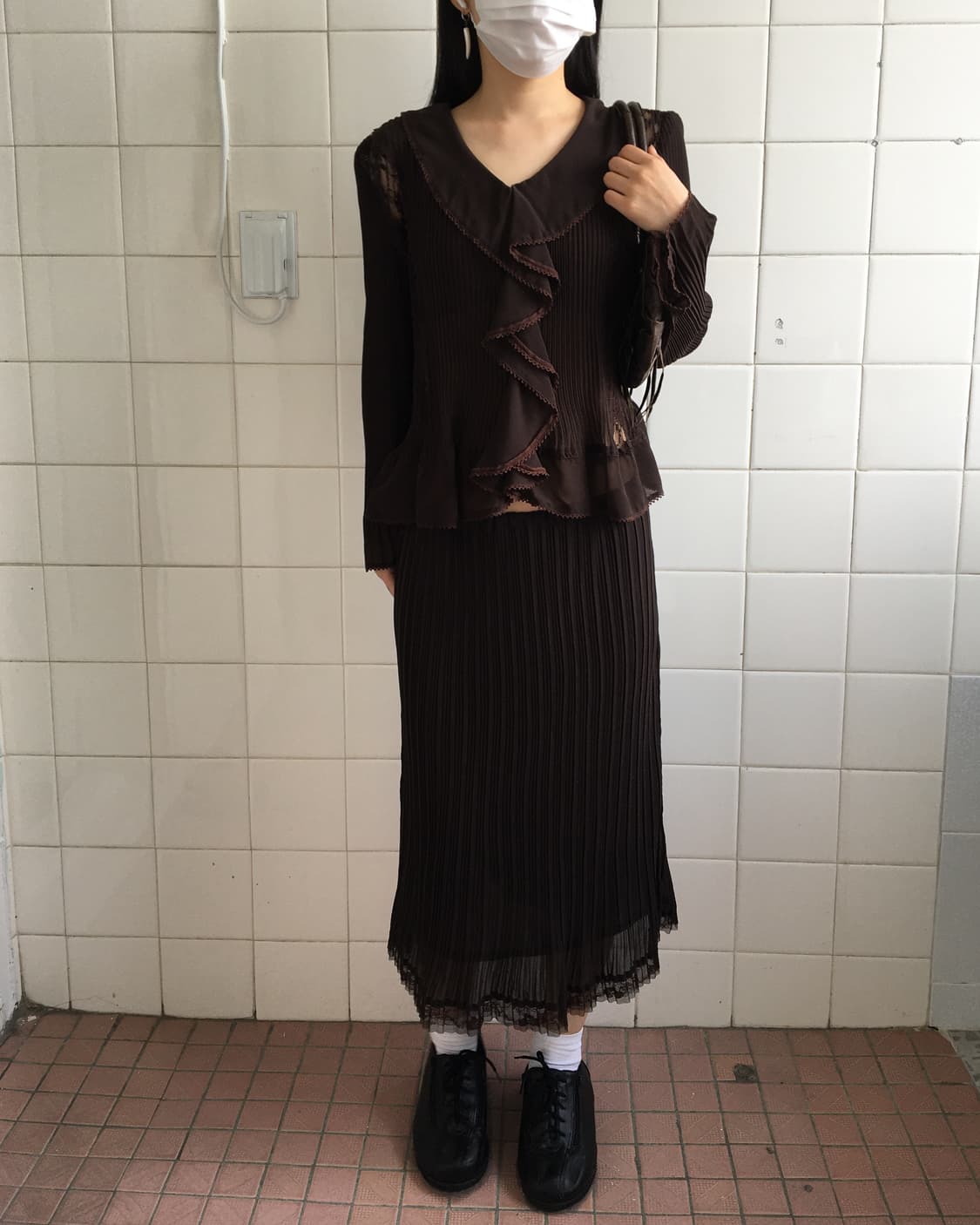Lace trimming pleats caridgan 상품이미지1