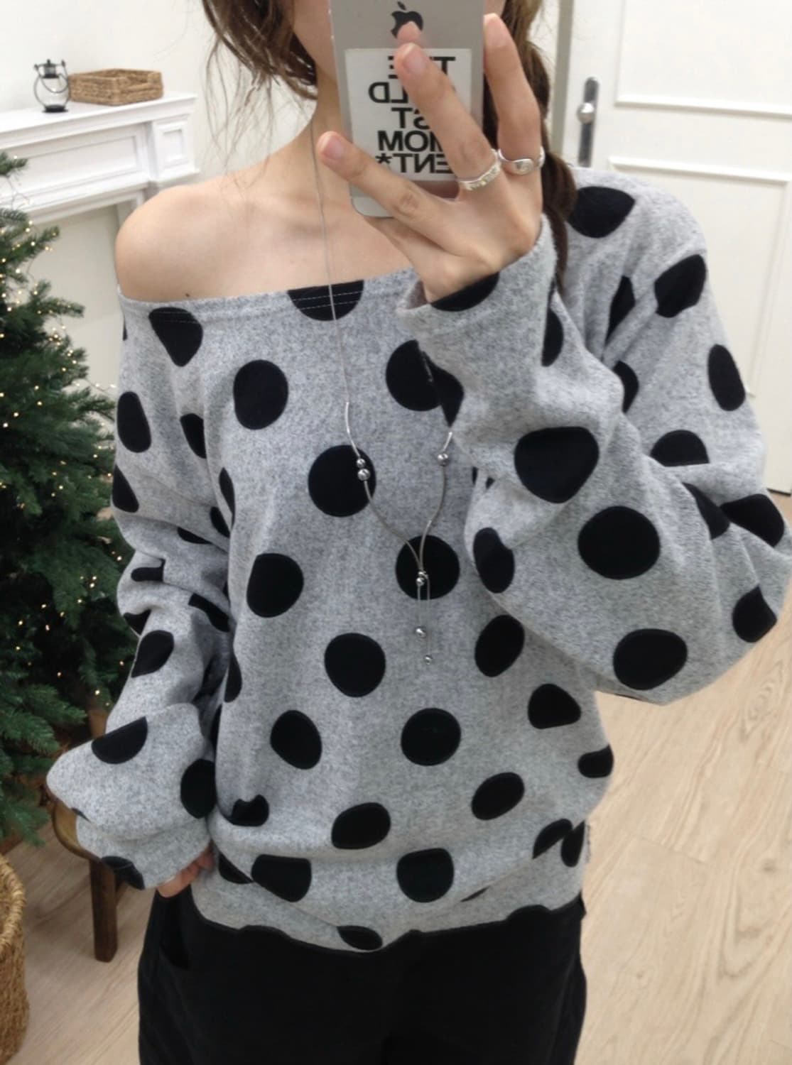 도트 원숄더 롱슬리브 상품이미지2