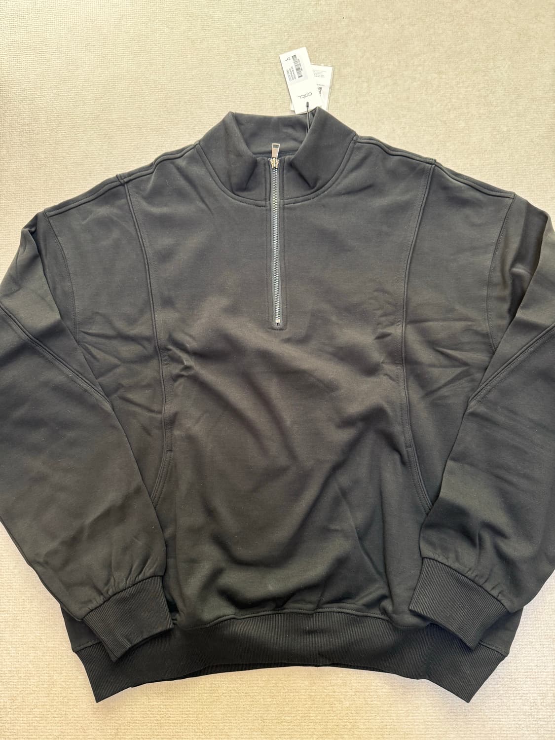 커스텀어클락 커브드 하프 집업 맨투맨 블랙 L 새상품 상품이미지3