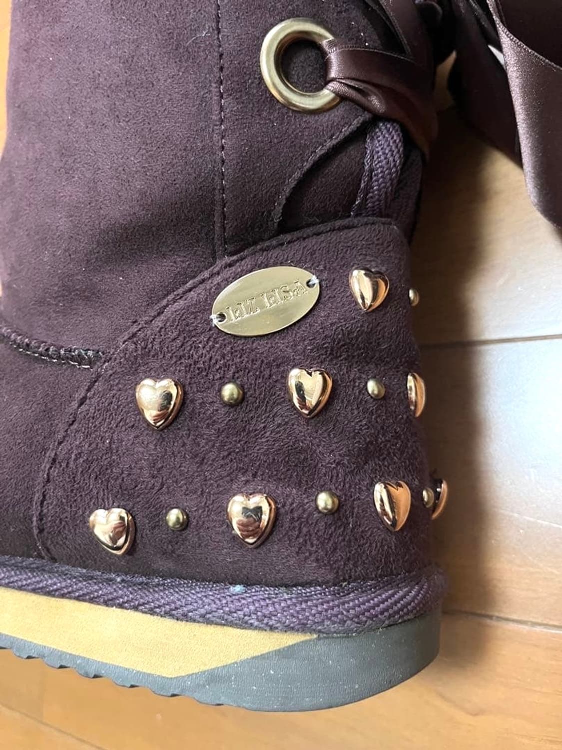 리즈리사 퍼플 무스탕 리본 하트참 부츠 상품이미지1