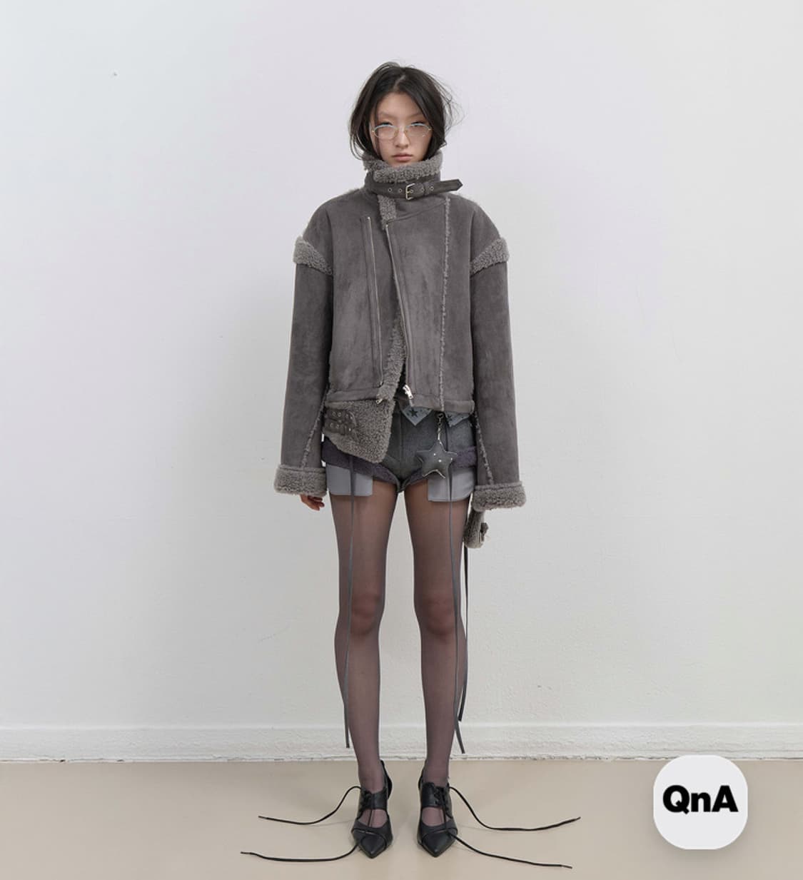 오호스 무스탕 디테처블 퍼 시어링 자켓 차콜 상품이미지3