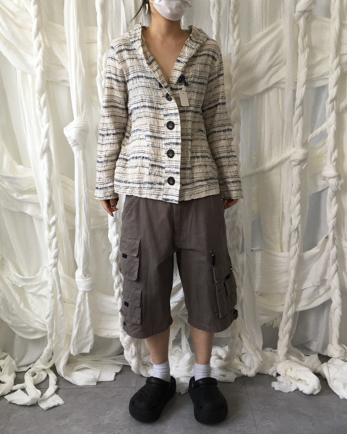 Embroidery stripe pattern hood jacket 상품이미지1