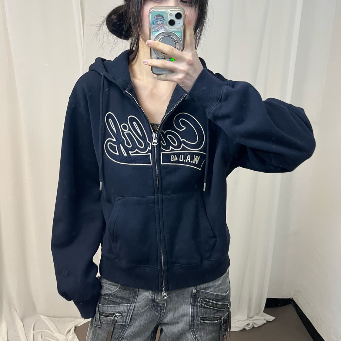 Who A U navy zip-up hoodie 상품이미지3