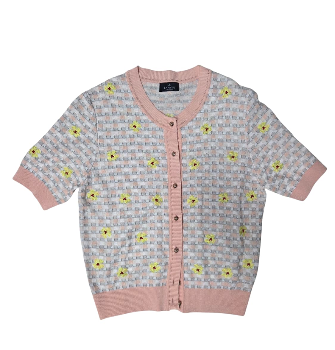 랑방 컬렉션 플라워 자수 체크 반팔 가디건 상품이미지1