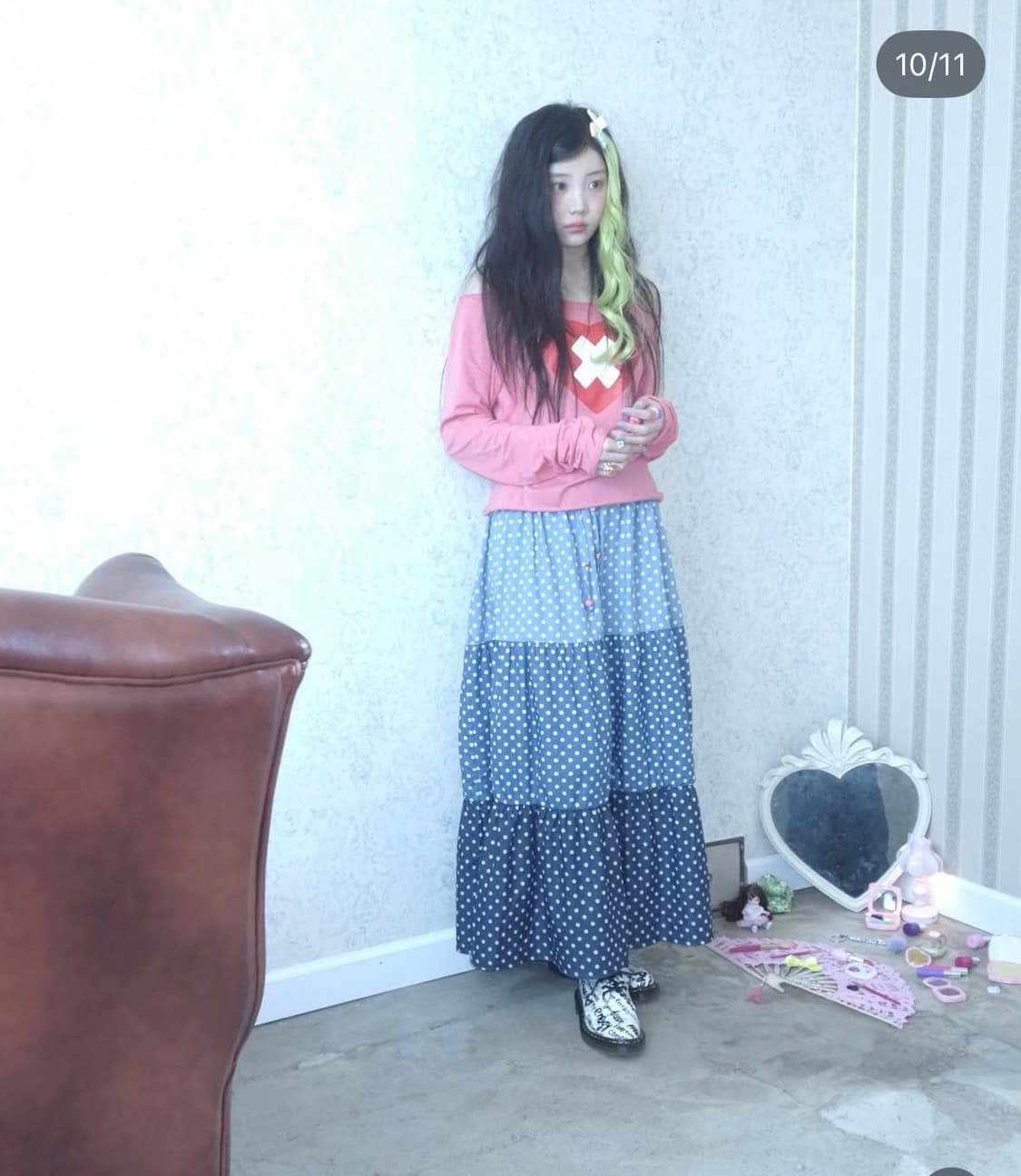 [F.E.E.S] dot denim tiered skirt 1회착용 상품이미지2