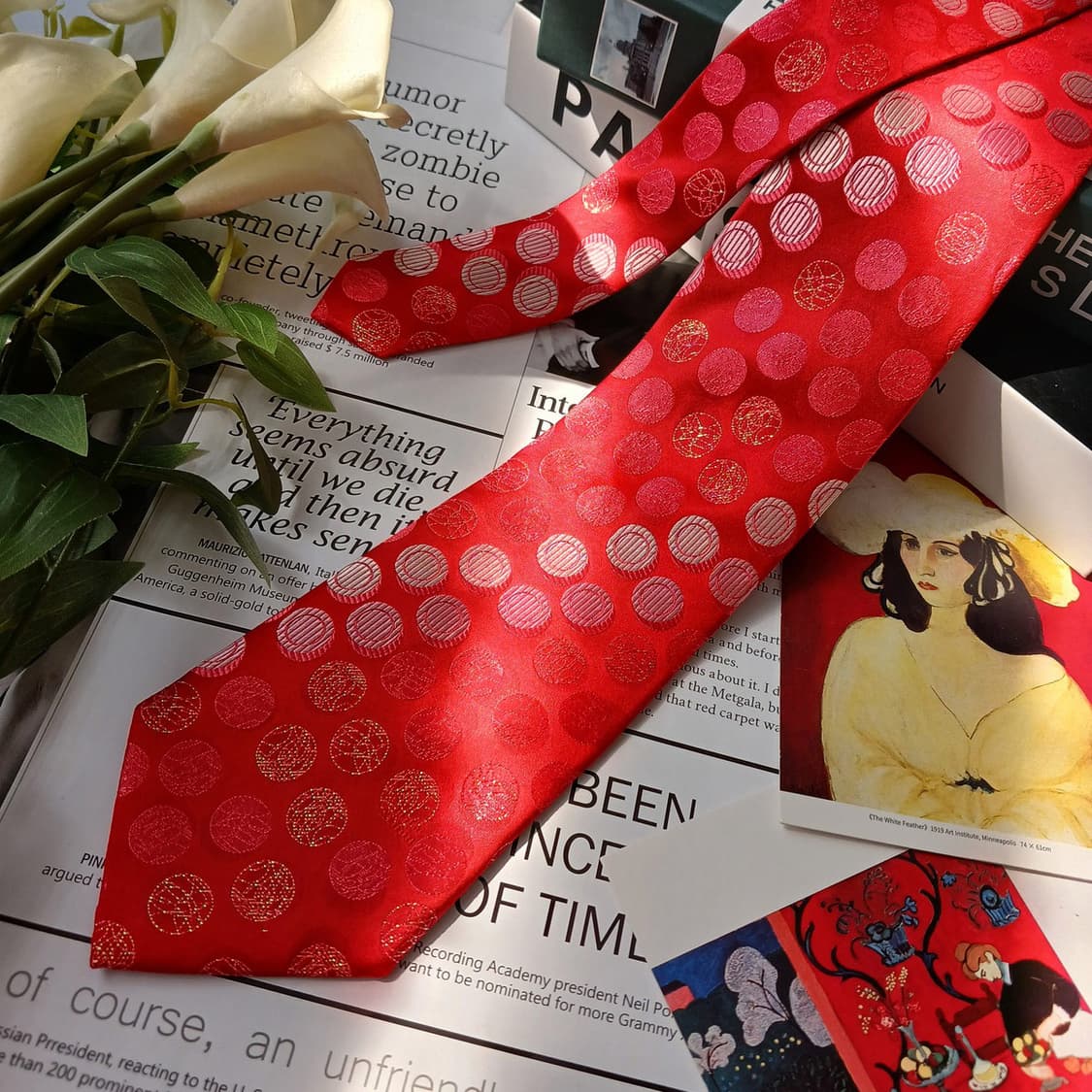 밀라숀 실크 레드 자카드 패턴 넥타이 9cm S~A+등급 E812
 상품이미지4