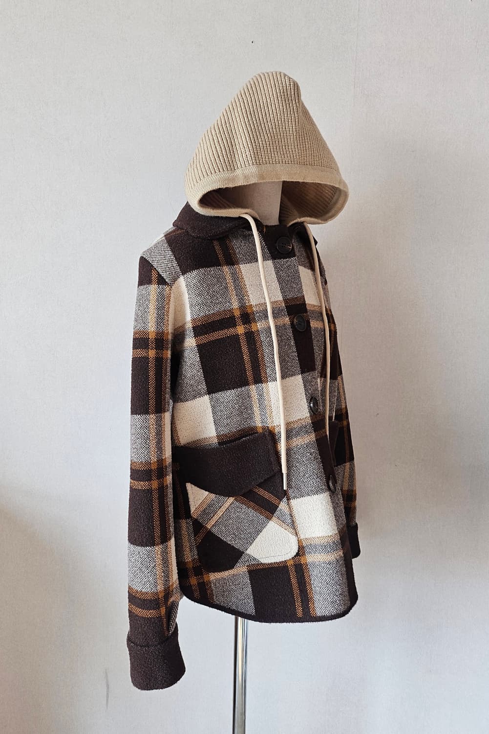 니트 후드 체크 도톰 브라운 재킷 F(44~55) 상품이미지8