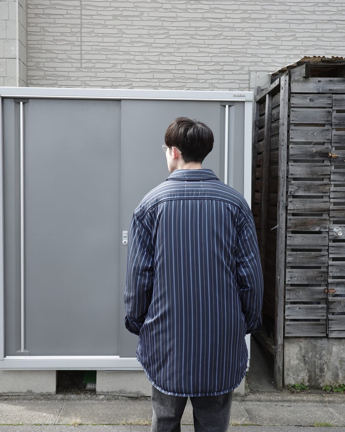 메종 마르지엘라 패디드 셔츠 네이비 스트라이프 40사이즈 상품이미지4