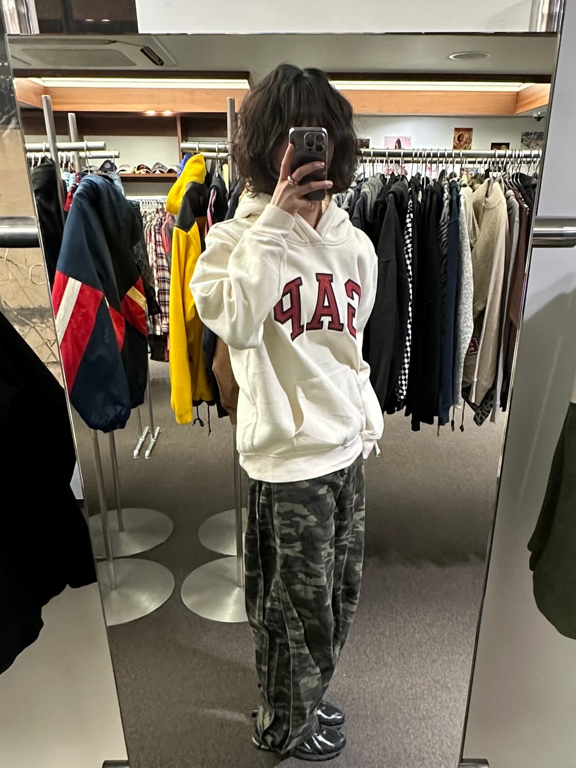 M)GAP 빈티지 빅로고 아이보리 플리스 후디 상품이미지1