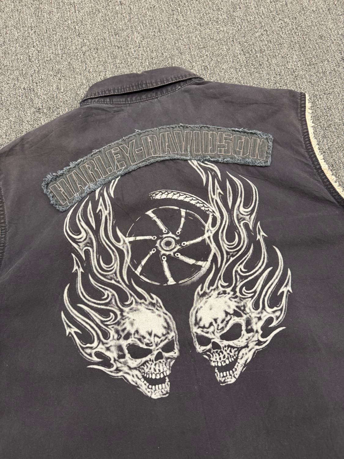 XL)할리데이비슨 빈티지 스컬 프린팅 커스텀 조끼 베스트 셔츠 상품이미지6