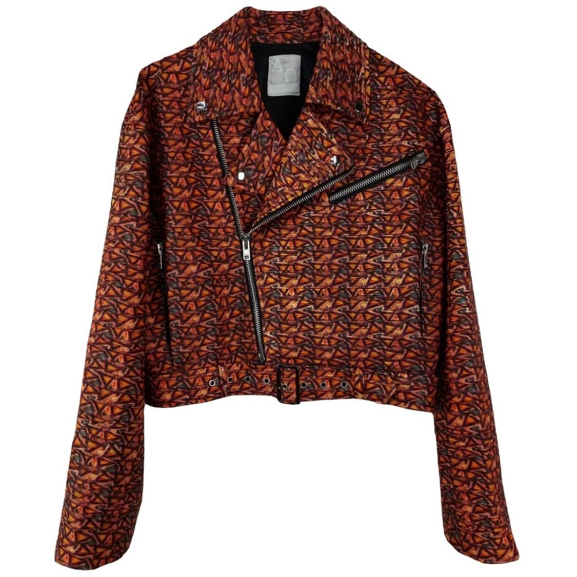 [빈티지] 비건 레더 멀티 패턴 사선 크롭 라이더 자켓 M19450 상품이미지2