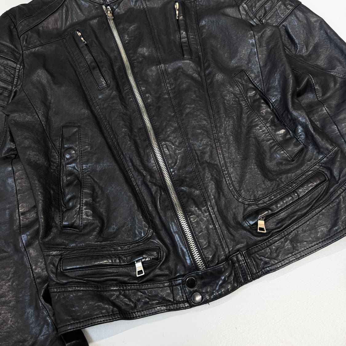 시스템 사선 바이커 리얼레더 릭오웬스맛 양가죽 자켓 상품이미지5